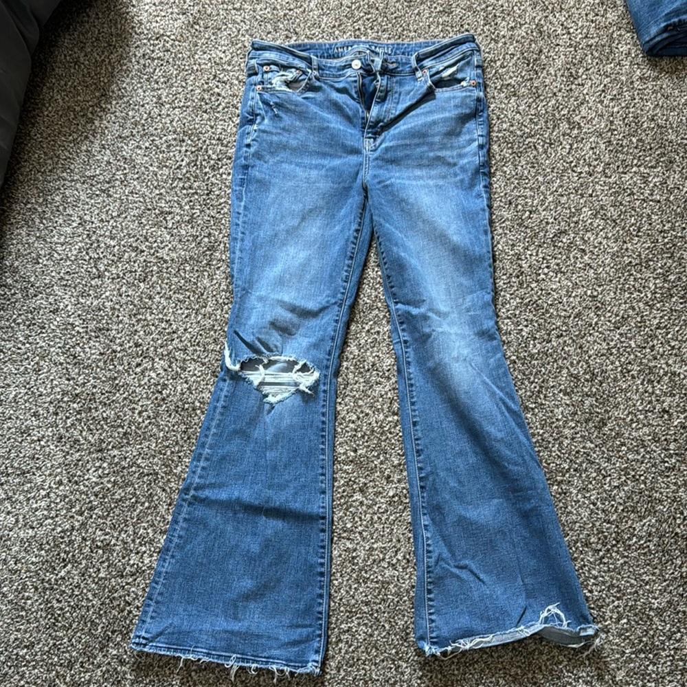American eagle jeans, super hi-rise flare, stretch size 10